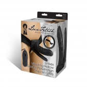 Полый страпон с двумя отростками и вибрацией Unisex Vibrating Hollow Strap-On Double Penetrating Dildo - 17,8 см. - Lux Fetish - купить с доставкой в Пскове