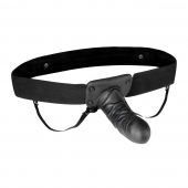 Чёрный полый страпон с вибрацией Unisex Vibrating Hollow Strap-On - 14 см. - Lux Fetish - купить с доставкой в Пскове
