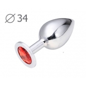 Коническая серебристая анальная втулка с красным кристаллом - 8,2 см. - Anal Jewelry Plug - купить с доставкой в Пскове