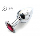 Коническая серебристая анальная втулка с малиновым кристаллом - 8,2 см. - Anal Jewelry Plug - купить с доставкой в Пскове