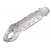 Прозразная закрытая насадка на пенис с поддержкой мошонки Clearly Ample Penis Enhancer - 22 см. - XR Brands - в Пскове купить с доставкой