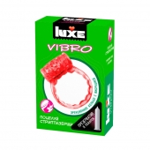 Розовое эрекционное виброкольцо Luxe VIBRO  Поцелуй стриптизёрши  + презерватив - Luxe - в Пскове купить с доставкой