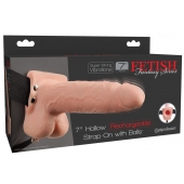 Телесный перезаряжаемый вибрострапон 7  Hollow Rechargeable Strap-on with Balls - 20,3 см. - Pipedream - купить с доставкой в Пскове