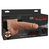 Телесный полый страпон с имитацией эякуляции 7.5  Hollow Squirting Strap-On with Balls Flesh - 21,6 см. - Pipedream - купить с доставкой в Пскове