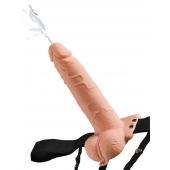 Телесный полый страпон с имитацией эякуляции 7.5  Hollow Squirting Strap-On with Balls Flesh - 21,6 см. - Pipedream - купить с доставкой в Пскове