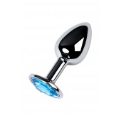 Серебристая конусовидная анальная пробка с голубым кристаллом - 7 см. - ToyFa - купить с доставкой в Пскове