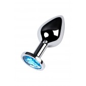 Серебристая конусовидная анальная пробка с голубым кристаллом - 8 см. - ToyFa - купить с доставкой в Пскове