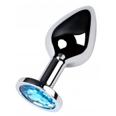 Серебристая конусовидная анальная пробка с голубым кристаллом - 8 см. - ToyFa - купить с доставкой в Пскове