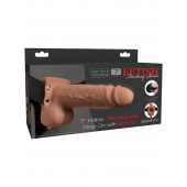 Кофейный перезаряжаемый вибрострапон 7  Hollow Rechargeable Strap-on with Balls - 20,3 см. - Pipedream - купить с доставкой в Пскове