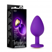 Фиолетовая анальная пробка Bling Plug Medium с золотистым стразом - 8,3 см. - Blush Novelties - купить с доставкой в Пскове