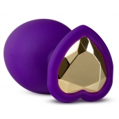 Фиолетовая анальная пробка Bling Plug Large с золотистым стразом - 9,5 см. - Blush Novelties - купить с доставкой в Пскове