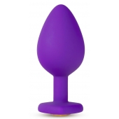 Фиолетовая анальная пробка Bling Plug Large с золотистым стразом - 9,5 см. - Blush Novelties - купить с доставкой в Пскове