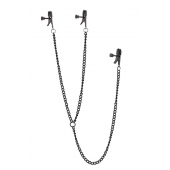 Черные зажимы на соски и клитор на цепочке DELUXE NIPPLE   CLIT CLAMPS - Dream Toys - купить с доставкой в Пскове
