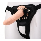 Телесный страпон на черных трусиках STRAP ON REAL DILDO - 20 см. - Dream Toys - купить с доставкой в Пскове