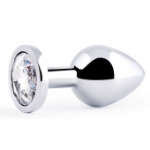 Серебристая анальная пробка с прозрачным стразом - 7,2 см. - Anal Jewelry Plug - купить с доставкой в Пскове
