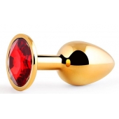 Золотистая анальная пробка с красным стразом - 7,2 см. - Anal Jewelry Plug - купить с доставкой в Пскове