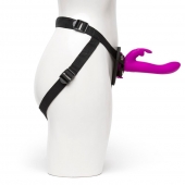 Лиловый страпон Rechargeable Vibrating Strap-On Harness Set - 17,6 см. - Happy Rabbit - купить с доставкой в Пскове