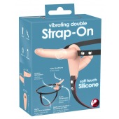 Телесный двойной вибрострапон с вибрацией Vibrating Double Strap-On - 15 см. - Orion - купить с доставкой в Пскове