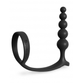 Черная анальная цепочка с эрекционным кольцом Ass-gasm Cockring Anal Beads - Pipedream - в Пскове купить с доставкой