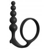 Черная анальная цепочка с эрекционным кольцом Ass-gasm Cockring Anal Beads - Pipedream - в Пскове купить с доставкой