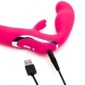 Ярко-розовый безремневой страпон Rechargeable Vibrating Strapless Strap-On - Happy Rabbit - купить с доставкой в Пскове
