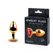 Золотистая анальная пробка с малиновым кристаллом-сердечком - 7 см. - Anal Jewelry Plug - купить с доставкой в Пскове