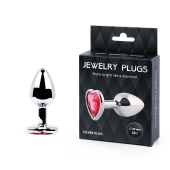 Серебристая анальная пробка с малиновым кристаллом-сердечком - 7 см. - Anal Jewelry Plug - купить с доставкой в Пскове