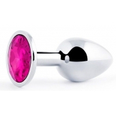 Серебристая анальная пробка с малиновым кристаллом - 7,2 см. - Anal Jewelry Plug - купить с доставкой в Пскове