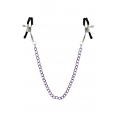 Зажимы для сосков с фиолетовой цепочкой Sweet Caress Nipple Chain - Sweet Caress - купить с доставкой в Пскове Зажимы для сосков с фиолетовой цепочкой Sweet Caress Nipple Chain - Sweet Caress - купить с доставкой в Пскове