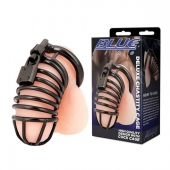 Черная металлическая клетка с замком Deluxe Chastity Cage - BlueLine - купить с доставкой в Пскове