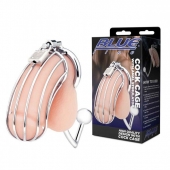 Серебристая металлическая клетка с анальным стимулятором Cock Cage - BlueLine - купить с доставкой в Пскове