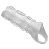 Насадка на пенис с кольцом для мошонки Clear Sensations Enhancer Sex Sleeve - 11,5 см. - XR Brands - в Пскове купить с доставкой