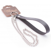 Серебристый металлический поводок с кожаной черной ручкой - 80 см. - Crazy Handmade - купить с доставкой в Пскове