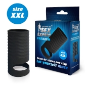Черная открытая насадка на пенис с кольцом для мошонки XXL-size - 9,4 см. - Sex Expert - в Пскове купить с доставкой