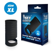 Черная открытая насадка на пенис с кольцом для мошонки XL-size - 8,9 см. - Sex Expert - в Пскове купить с доставкой