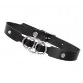 Черный кожаный ошейник со связанными кольцами - Pecado - купить с доставкой в Пскове