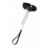 Черный кожаный ошейник-воротник с поводком - Pecado - купить с доставкой в Пскове