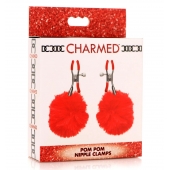 Красные зажимы на соски с помпонами Pom Pom - XR Brands - купить с доставкой в Пскове