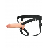 Телесный полый страпон на черных ремнях Hollow Silicone Strap-on - 17,8 см. - Pipedream - купить с доставкой в Пскове