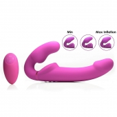 Розовый безремневой страпон с вибрацией и функцией расширения Inflatable Ergo-Fit Strapless Strap-On - XR Brands - купить с доставкой в Пскове