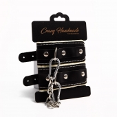 Черные скругленные наручники с мягкой бежевой подкладкой - Crazy Handmade - купить с доставкой в Пскове