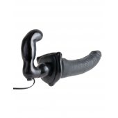 Черный страпон с вагинальной пробкой Deluxe Vibrating Penetrix Strap-On - 19 см. - Pipedream - купить с доставкой в Пскове