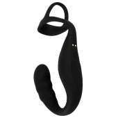 Черное эрекционное кольцо со стимуляцией промежности и анальной пробкой Cock Ring with RC Prostate Plug - Orion - в Пскове купить с доставкой