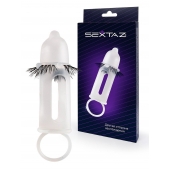 Эластичная насадка на пенис с подхватом мошонки и стимулирующими «ресничками» - Sextaz - в Пскове купить с доставкой