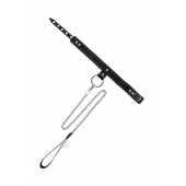 Черный узкий однослойный ошейник с серебристым поводком-цепочкой - Pecado - купить с доставкой в Пскове