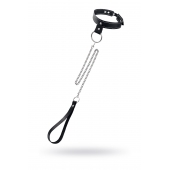 Черный узкий однослойный ошейник с серебристым поводком-цепочкой - Pecado - купить с доставкой в Пскове