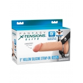 Телесный пустотелый фаллопротез 5’’ Hollow Silicone Strap-On - 14 см. - Pipedream - купить с доставкой в Пскове