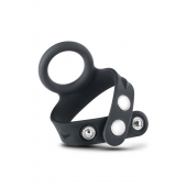 Черное эрекционное кольцо с подхватом мошонки на кнопках VS6 - Blush Novelties - в Пскове купить с доставкой