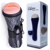 Телесный мастурбатор-вагина в черной колбе с вибрацией - Boys of Toys - в Пскове купить с доставкой