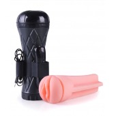 Телесный мастурбатор-вагина в черной колбе с вибрацией - Boys of Toys - в Пскове купить с доставкой